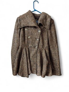 Free People Womens Brown Patterned Peacoat Jacket